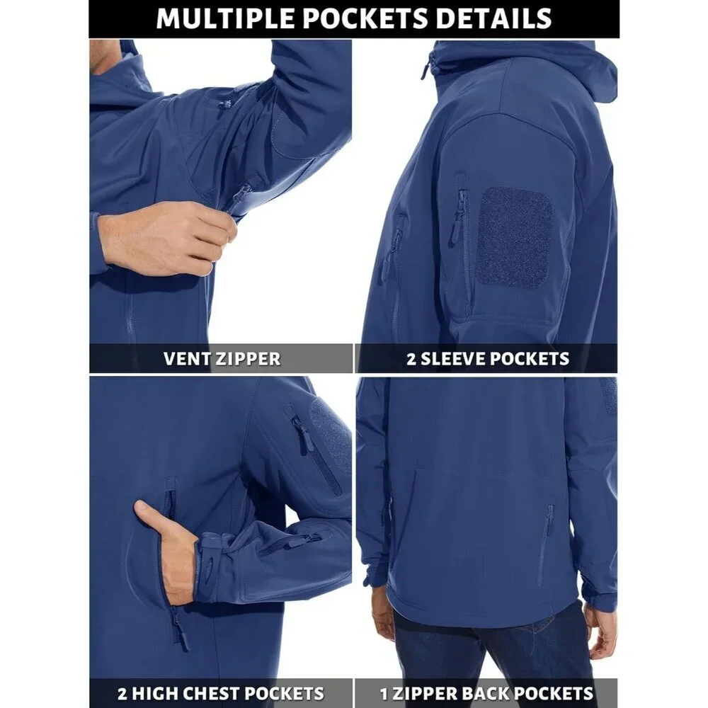 Men's #05-royal Blue Tactical Soft Shell Winter Jacket with Fleece Lining & Hood